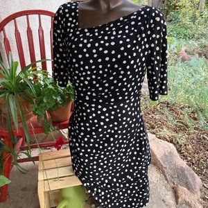 AMERICAN LIVING Polka Dot Black and White Knit Dress